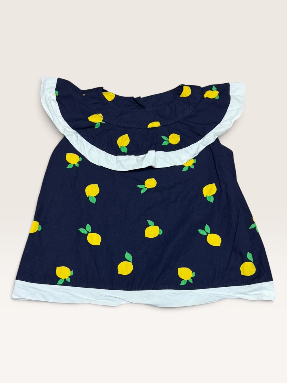 Janie & Jack Lemon Ruffle Top 🍋 Navy & White Girls Size 5